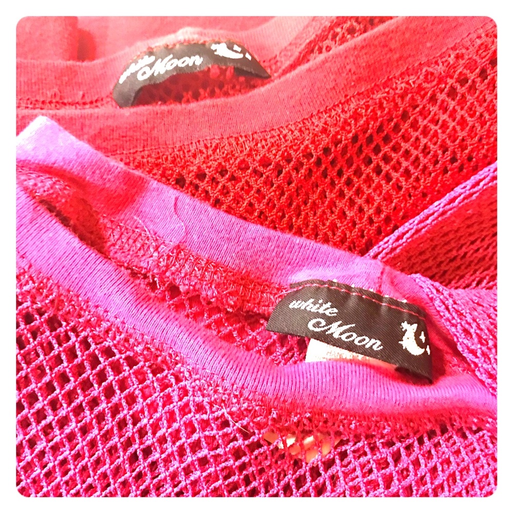 2 90’s white moon fishnet long sleeve top bundle